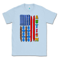 Dusty Blue autism american flag Classic Tee - AdoDesignShop