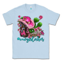 Dusty Blue cowgirl vibes with boots and gun Classic Tee - AdoDesignShop
