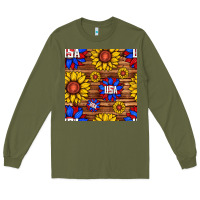 Army Green usa sunflower seamless pattern Long Sleeve Tee - BundleAndBundleShop