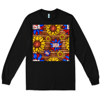 Black usa sunflower seamless pattern Long Sleeve Tee - BundleAndBundleShop