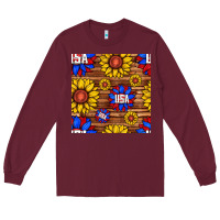 Burgundy usa sunflower seamless pattern Long Sleeve Tee - BundleAndBundleShop