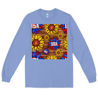 Colony Blue usa sunflower seamless pattern Long Sleeve Tee - BundleAndBundleShop