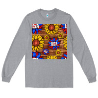 Heather Grey usa sunflower seamless pattern Long Sleeve Tee - BundleAndBundleShop