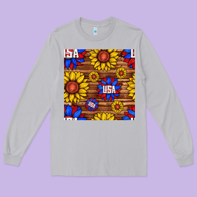 Usa Sunflower Seamless Pattern Long Sleeve Tee Designed By Bundleandbundleshop