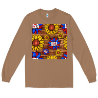 Toasted Coconut usa sunflower seamless pattern Long Sleeve Tee - BundleAndBundleShop
