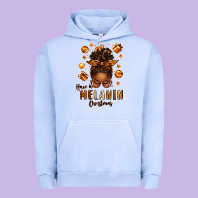 Have A Melanin Christmas Afro Messy Bun Urban Hoodie Designed By Texasbilliewilder