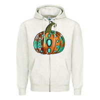 Oatmeal Heather western cowhide turquoise pumpkin Zipper Hoodie - Jasminsmagicworld
