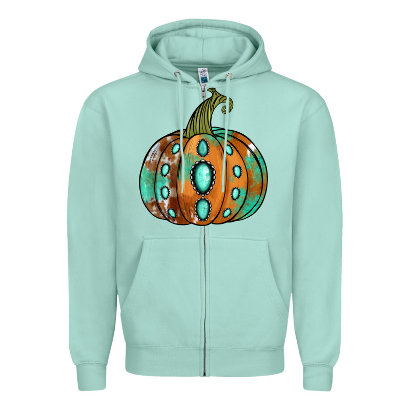 Western Cowhide Turquoise Pumpkin Zipper Hoodie by Jasminsmagicworld | Teevron