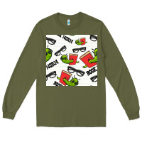 Army Green bookworm seamless pattern Long Sleeve Tee - BundleAndBundleShop