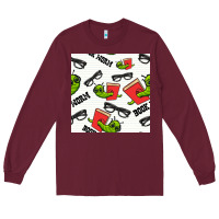 Burgundy bookworm seamless pattern Long Sleeve Tee - BundleAndBundleShop