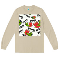 Mushroom bookworm seamless pattern Long Sleeve Tee - BundleAndBundleShop