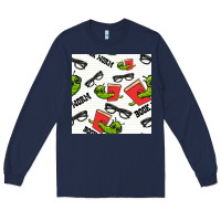 Navy bookworm seamless pattern Long Sleeve Tee - BundleAndBundleShop