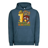 Pigment Midnight Navy My 1st Thanksgiving with turkey Urban Hoodie - NancyCooperArtShop