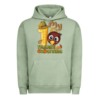 Pigment Oil Green My 1st Thanksgiving with turkey Urban Hoodie - NancyCooperArtShop