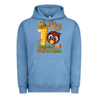 Pigment Pebble Blue My 1st Thanksgiving with turkey Urban Hoodie - NancyCooperArtShop