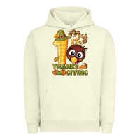 Pigment Pistachio My 1st Thanksgiving with turkey Urban Hoodie - NancyCooperArtShop
