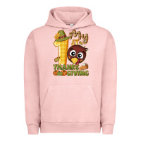 Pigment Salmon My 1st Thanksgiving with turkey Urban Hoodie - NancyCooperArtShop
