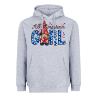 Heather Grey all american girl with gnome Heavyweight Hoodie - NancyCooperArtShop
