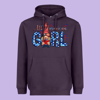 All American Girl With Gnome Heavyweight Hoodie Designed By Nancycooperartshop