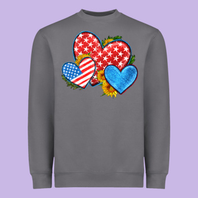 Usa Flag Hearts With Sunflower Heavyweight Sweatshirt Designed By Hra Design Shop