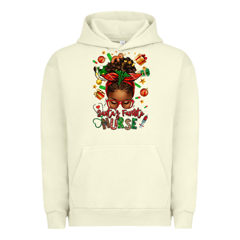 Santa's Favorite Nurse Afro Messy Bun Urban Hoodie by texasbilliewilder | Teevron