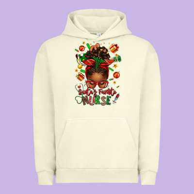 Santa's Favorite Nurse Afro Messy Bun Urban Hoodie Designed By Texasbilliewilder