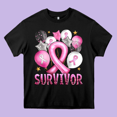 Balloons Cancer Ribbon Survivor Heavy Core Tee Designed By Artiststas