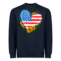 Usa Flag Heart With Sunflower Heavyweight Sweatshirt | Teevron