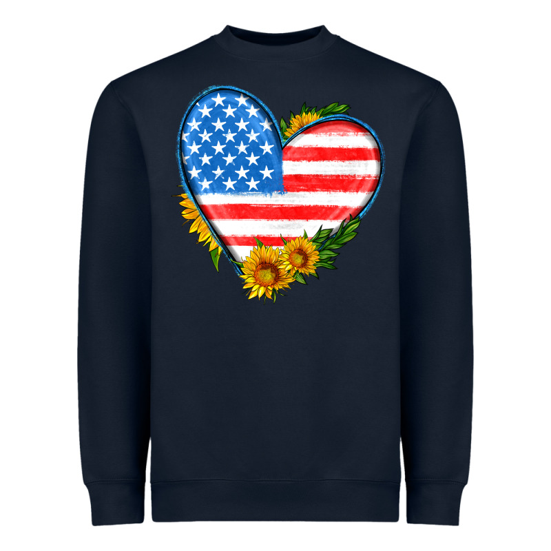 Usa Flag Heart With Sunflower Heavyweight Sweatshirt by HRA Design Shop | Teevron
