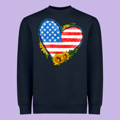 Usa Flag Heart With Sunflower Heavyweight Sweatshirt Designed By Hra Design Shop