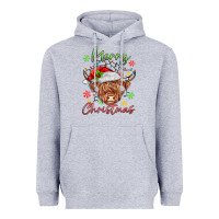 Heather Grey merry christmas cow Heavyweight Hoodie - MaliasSmallBusiness