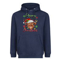 Navy merry christmas cow Heavyweight Hoodie - MaliasSmallBusiness