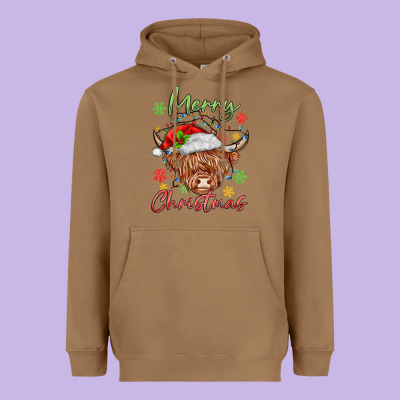 Merry Christmas Cow Heavyweight Hoodie Designed By Maliassmallbusiness