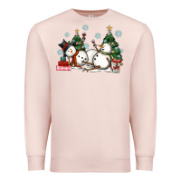 Pale Pink christmas snowmen with wine Premium Sweatshirt - MaliasSmallBusiness