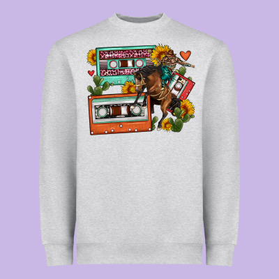 Rodeo Sunflower Cactus Cassette Heavyweight Sweatshirt Designed By Fadigitalartstudio