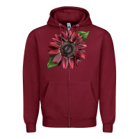 Burgundy chocolate sunflower Zipper Hoodie - LillyAllenDesigns