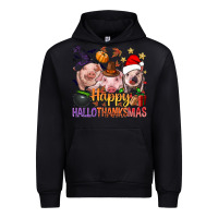 Black Happy Hallothanksmas Pigs Urban Hoodie - NancyCooperArtShop