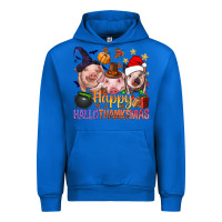Cobalt Happy Hallothanksmas Pigs Urban Hoodie - NancyCooperArtShop