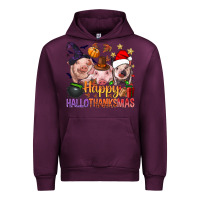 Mauve Wine Happy Hallothanksmas Pigs Urban Hoodie - NancyCooperArtShop