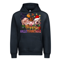 Navy Happy Hallothanksmas Pigs Urban Hoodie - NancyCooperArtShop