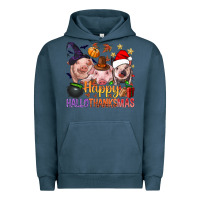 Pigment Midnight Navy Happy Hallothanksmas Pigs Urban Hoodie - NancyCooperArtShop