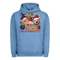 Pigment Pebble Blue Happy Hallothanksmas Pigs Urban Hoodie - NancyCooperArtShop