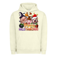 Pigment Pistachio Happy Hallothanksmas Pigs Urban Hoodie - NancyCooperArtShop