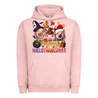 Pigment Salmon Happy Hallothanksmas Pigs Urban Hoodie - NancyCooperArtShop