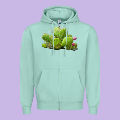Desert Prickly Pear Cactus Zipper Hoodie Designed By Lillyallendesigns