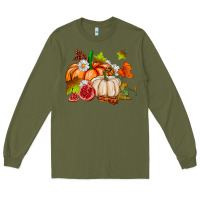 Army Green pumpkins daisies and fall leaf's ado Long Sleeve Tee - AdoDesignShop