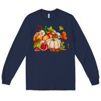 Navy pumpkins daisies and fall leaf's ado Long Sleeve Tee - AdoDesignShop
