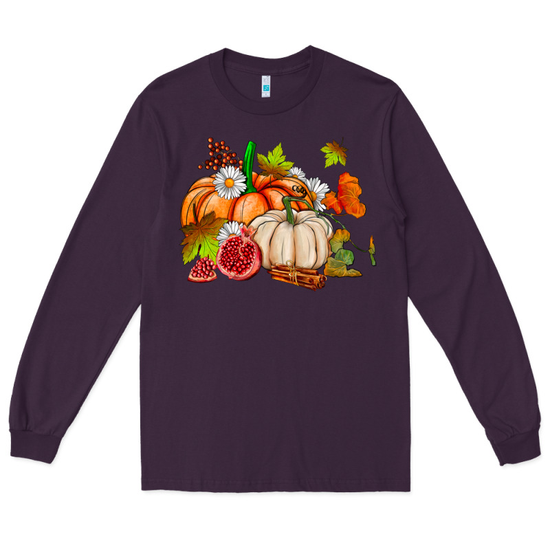 Pumpkins Daisies And Fall Leaf's Ado Long Sleeve Tee by AdoDesignShop | Teevron