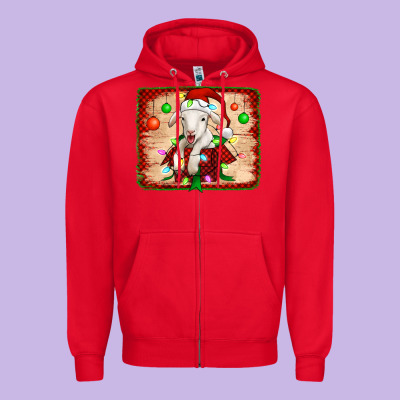 Christmas Lamb Zipper Hoodie Designed By Jasminsmagicworld