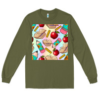 Army Green school seamless pattern Long Sleeve Tee - BundleAndBundleShop